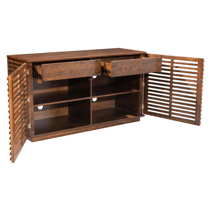Walnut Medium Wood Slatted Modern Accent Cabinet