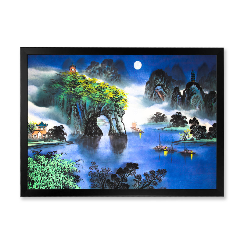 Encre de Chine chinoise - reproduction sur toile, H 8 po x l 12 po x P 1 po, Toile avec cadre noir
