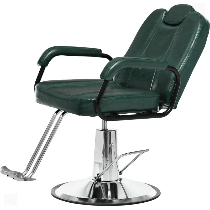 Fauteuil de coiffeur inclinable Gulnur Deluxe avec pompe robuste pour salon de beauté, Vert foncé