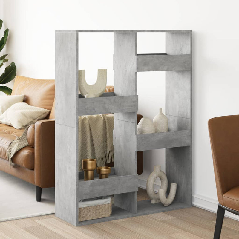 Amiliah 100 cm W Bookcase, 135cm H x 100cm W x 33cm D, Concrete grey