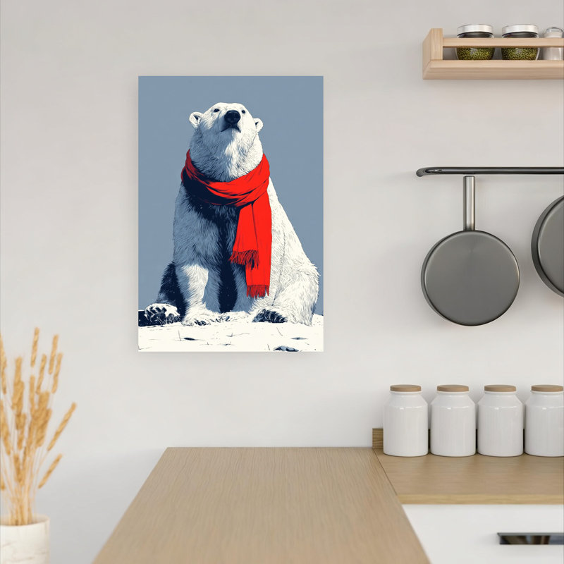 Hiver, ours polaire, écharpe, serein, abstrait, ours contemporain, faune, art mural, 18" H x 12" W