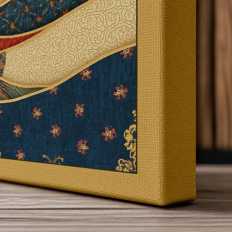 Layered Textile Composition Eclectic - Wrapped Canvas, 18x12 - 45.7 x 30.5 cm, Ochre Border