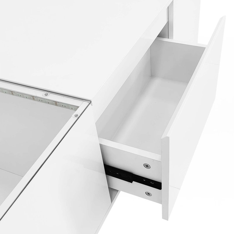 Led Coffee Table,Center Table With High-Gloss Finish And Glass Tabletop