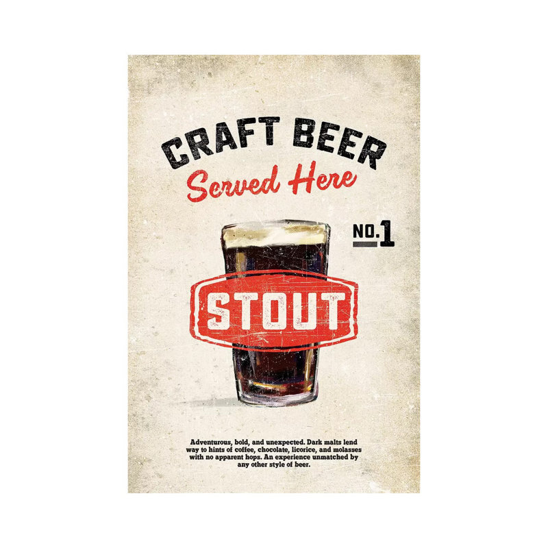 Craft Beer Stout Vintage Sign - Wrapped Canvas Print, 45.72cm H x 30.48cm W x 1.91cm D