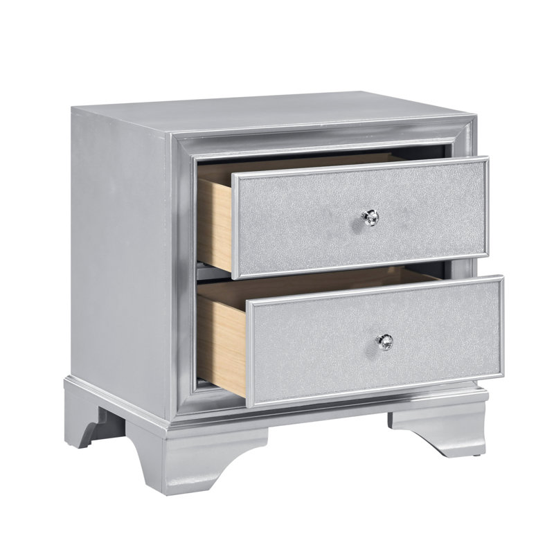 Ensemble de 2 tables de nuit en bois d'ingénierie argent moderne