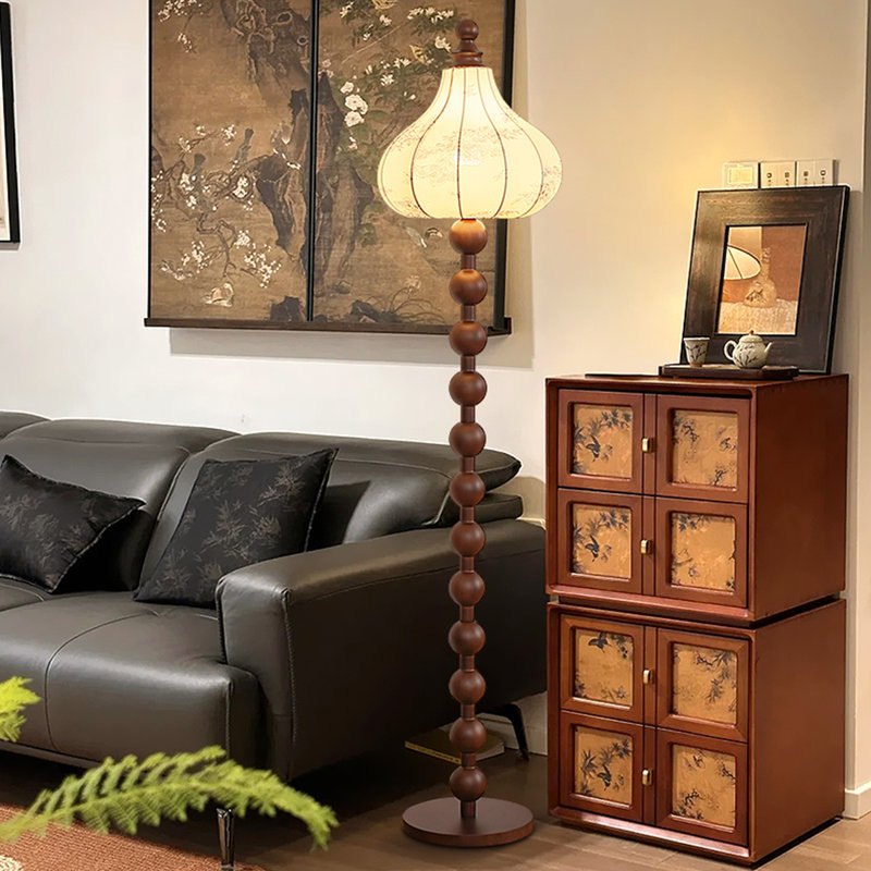 Mid-Century Vintage Solid Wood and Fabric Floor Lamp