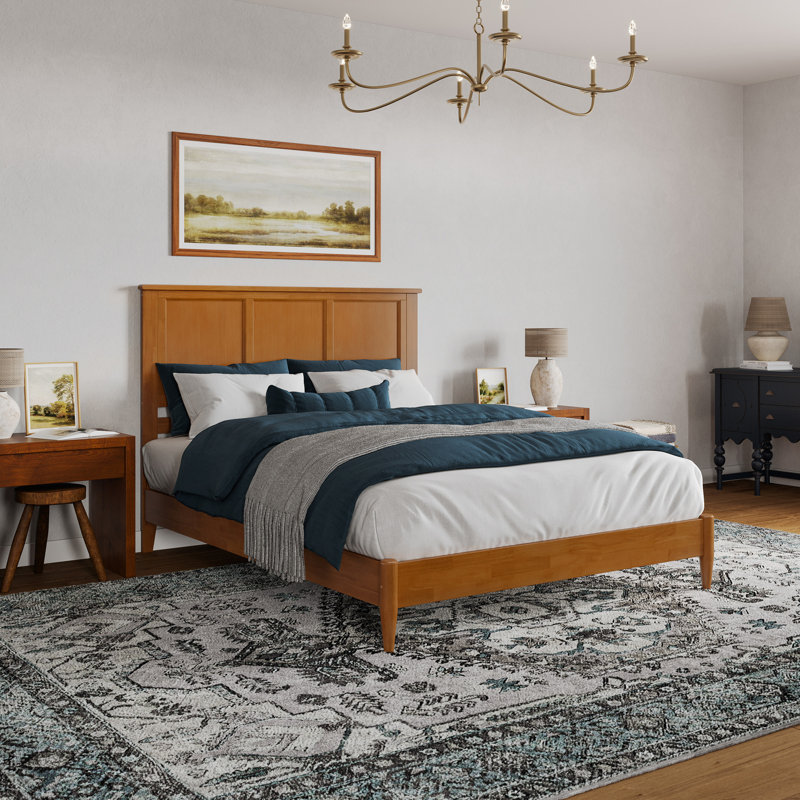Amandah Low Profile Solid Wood Panel Bed, Queen, Light Toffee
