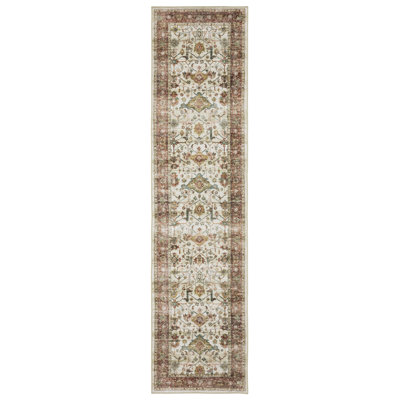 Silas Vintage Bordered Traditional Ivory/Red Washable Area Rug Mat