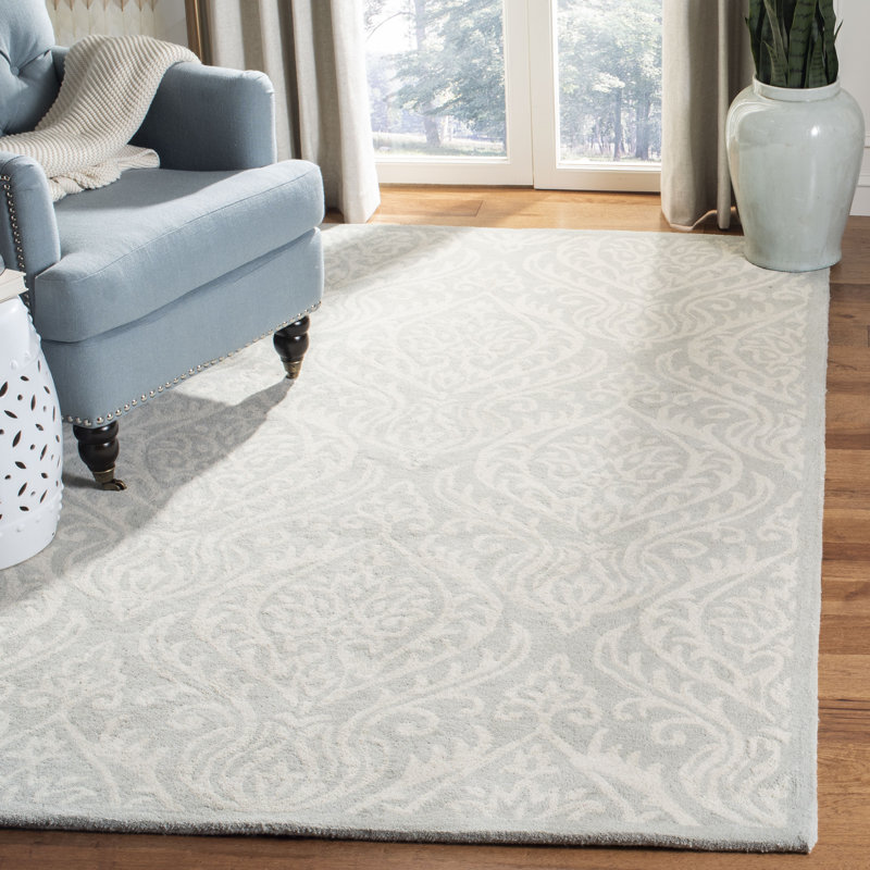 Pooler Hand-Tufted Wool Grey/Ivory Area Rug, Rectangle 8' x 10'