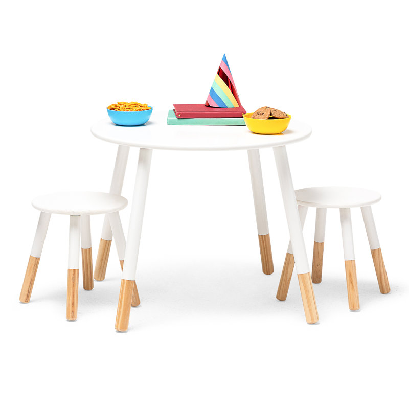 Scandi White and Natural Solid Wood Kids Table and Chair Set