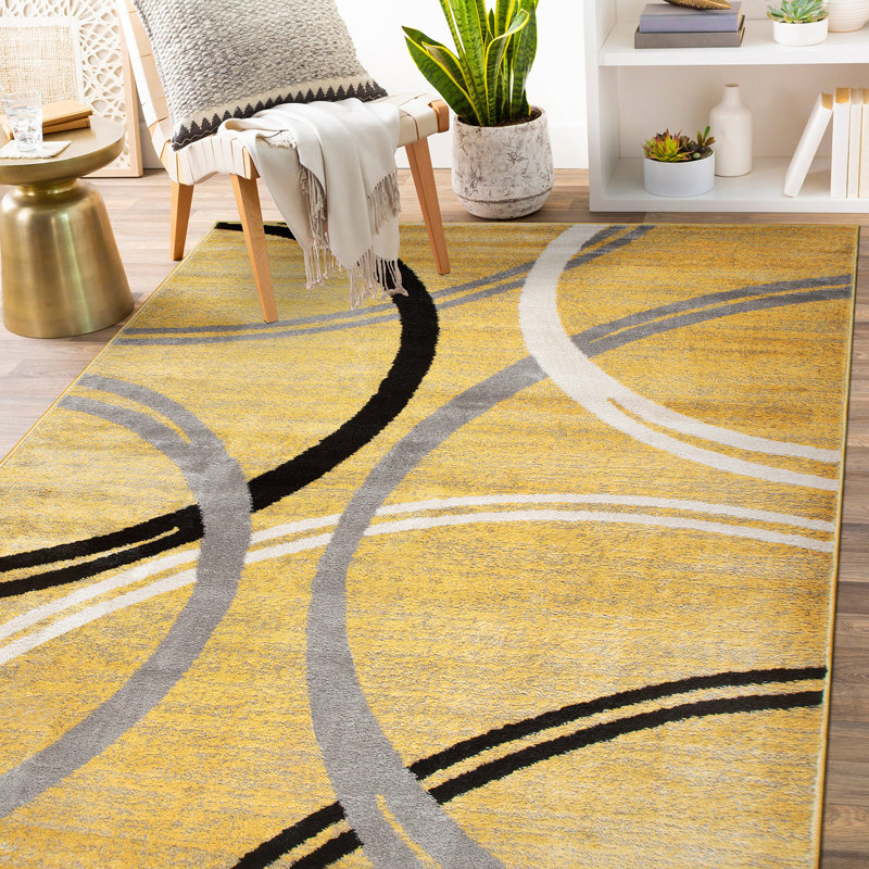 Tapis à motif géométrique Arnaldur, Rectangle 9 pi x 12 pi, Yellow