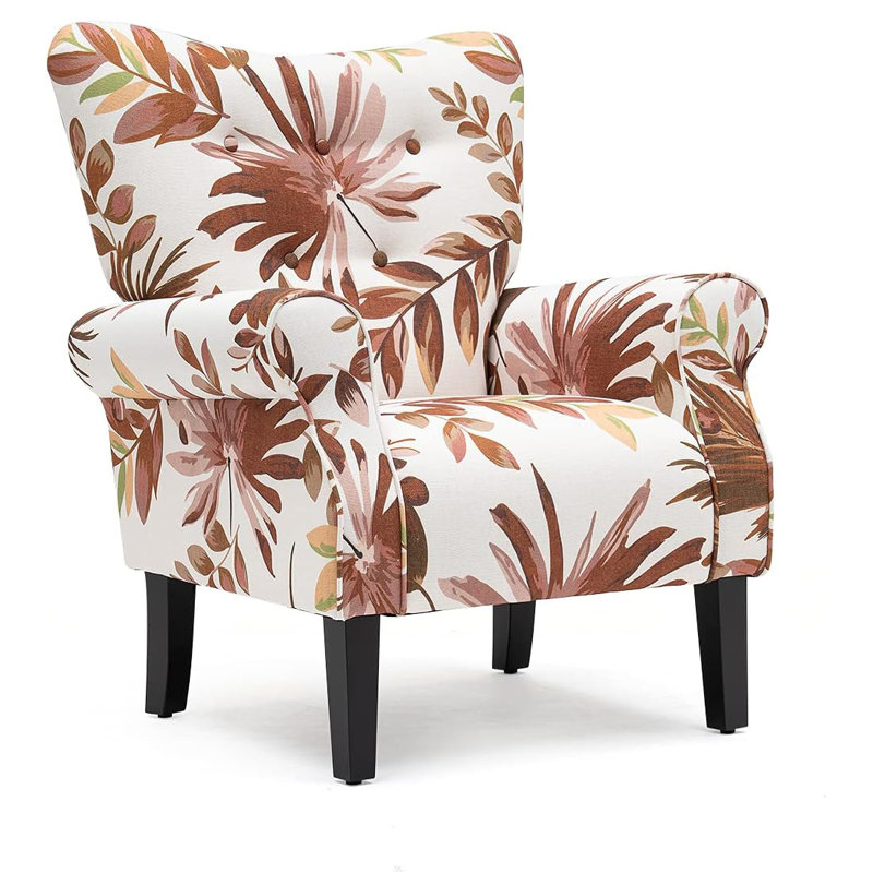 Mid Century Modern Wingback Armchair, Upholstered Fabric High Back Accent Chair With Solid Wood Legs, Tufted Club Chair For Living Room, Bedroom, Home Office