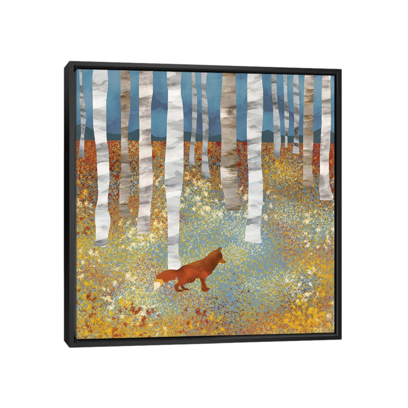 Autumn Fox - impression d'art graphique, Pas de tapis, H 12 po x l 12 po x P 1,5 po, Toile encadrée noire