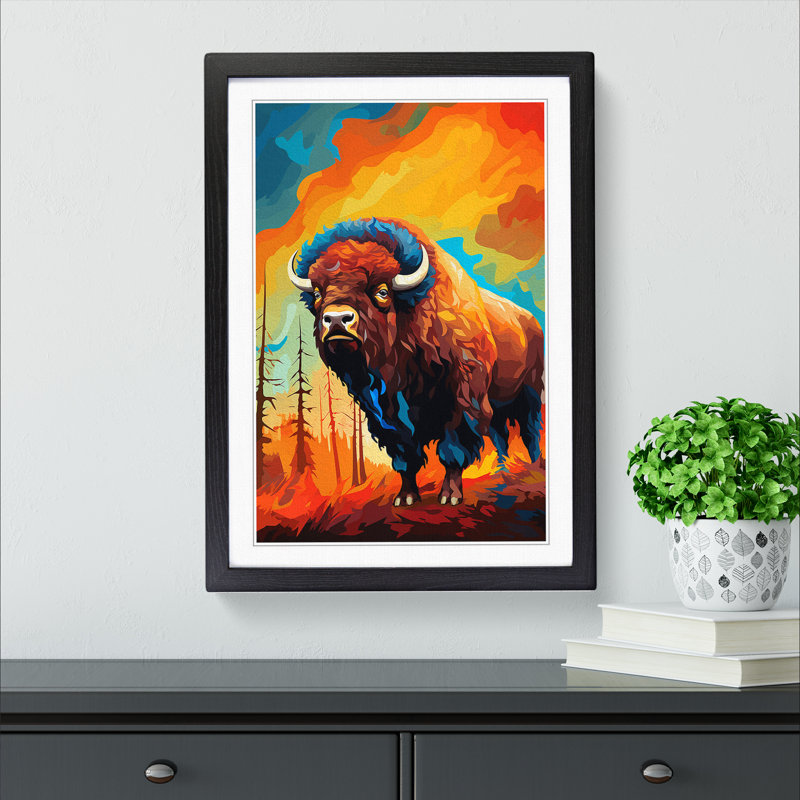 Bison Orphism - Framed Print, Black Framed, 64cm H x 46cm W x 2cm D