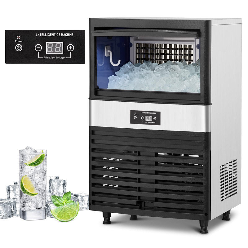 Machine à glaçons sous le comptoir 160 lb, machine commerciale autoportante en acier inoxydable avec rangement de 40 lb (cubes transparents de 5 po x 12 po)
