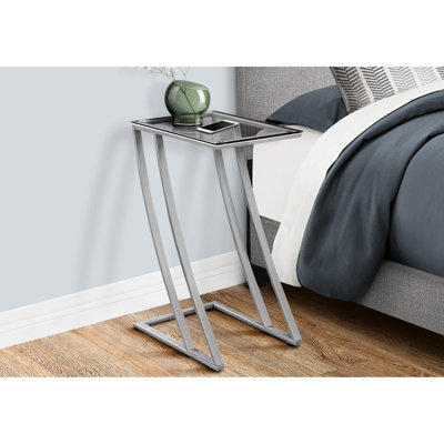 Table de chambre à coucher avec plateau en verre trempé et base en métal, verre de style moderne, design contemporain pour la maison