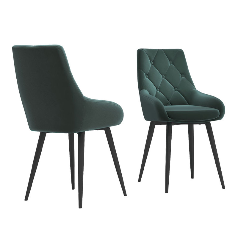 Upholstered Velvet Metal Legs Button Upholstered Dining Chair, Set of 2, Green