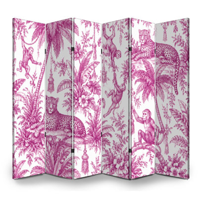 Paravent 6 panneaux à cloisons pliantes Royal Rose Vintage Toile Monkeys Leopards