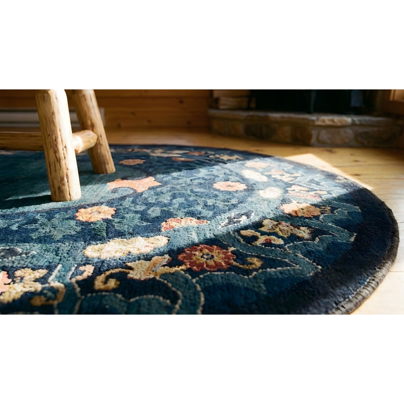 Tapis art déco antique en laine noué à la main bleu antique des années 1920