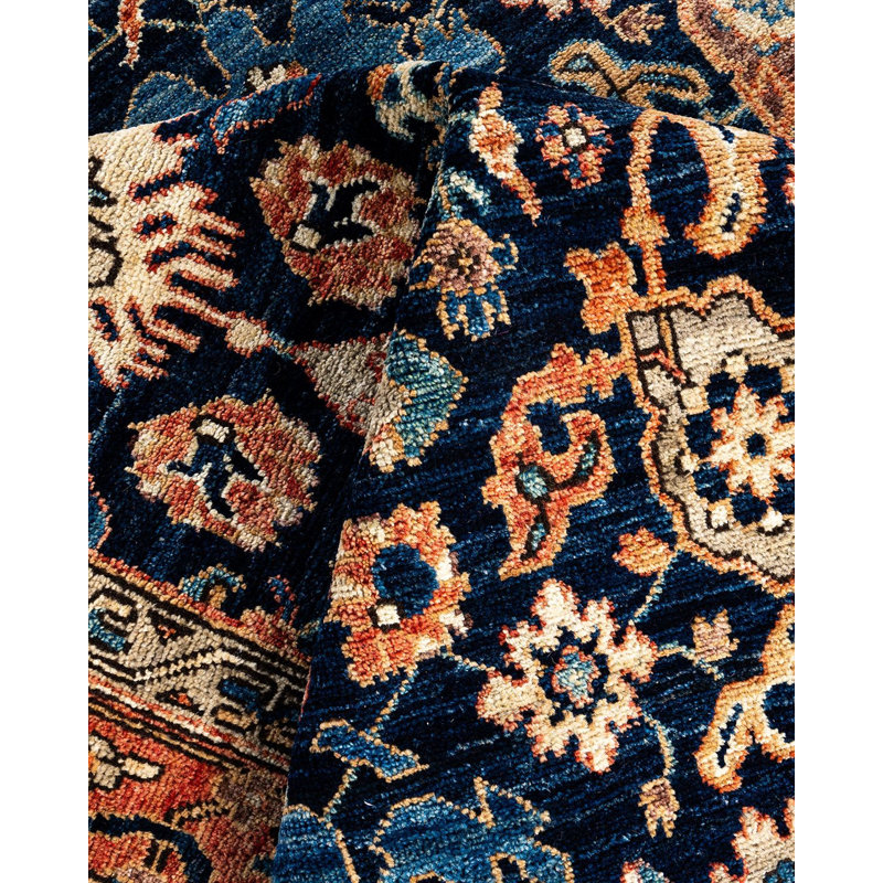 Tapis unique bleu / rouge / beige de 6 pi 4 po x 9 pi 1 po Demontra