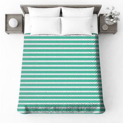 Turquoise White Stripes Quilted Bedspread 