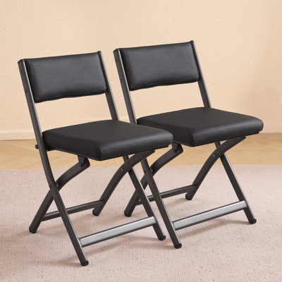 2 Pack Folding Dining Chairs with Thick Leather Cushion, High-Resilience Foam