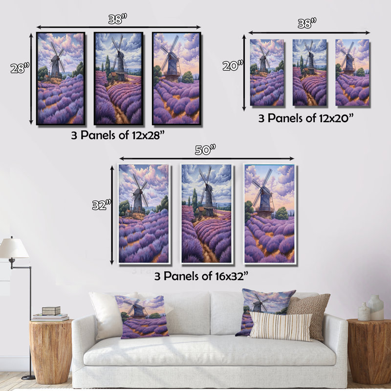 «Lavender Mills», 3 pièces, Toile tendue, H 32 po x l 48 po