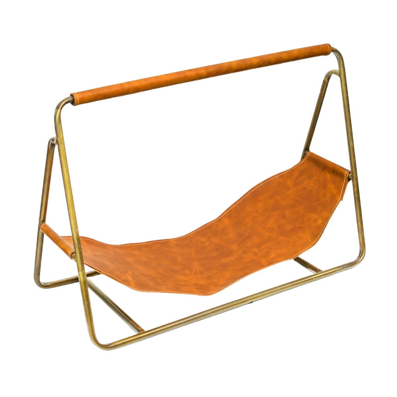 Hanging Leather Log Holder, Antique Brass