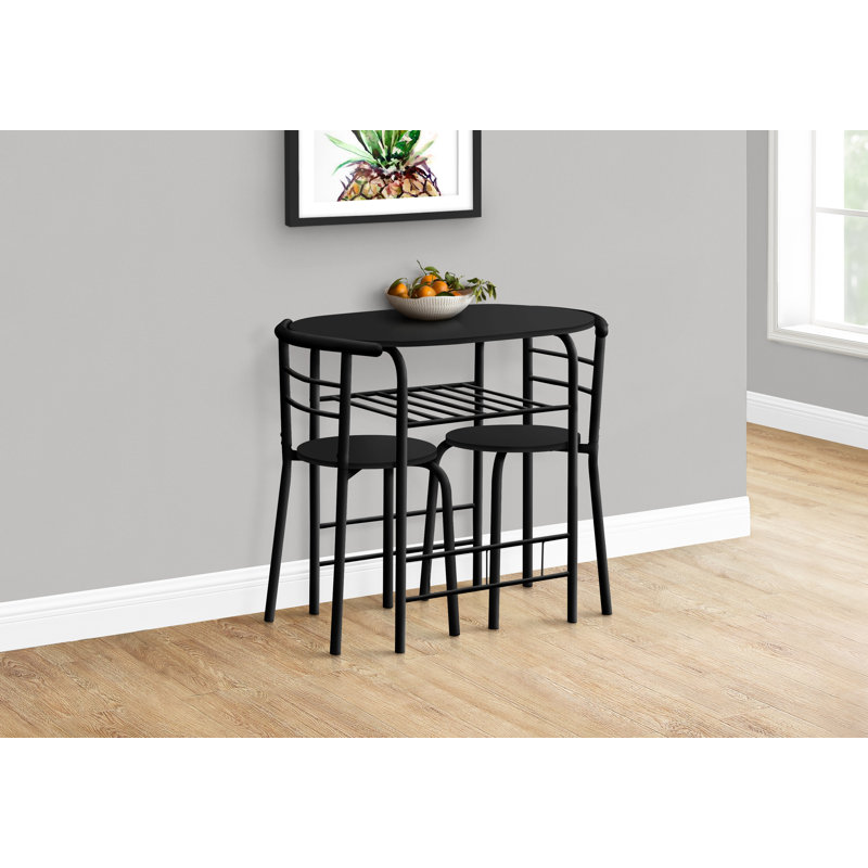Dining Table Set, 3pcs Set, Small, 32" L, Kitchen, Metal, Laminate, Contemporary, Black