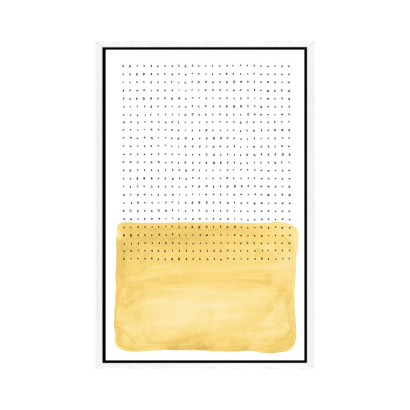 Abstract Mustard And Points by Whales Way - Painting on Canvas, 101.6cm H x 66.04cm W x 3.81cm D, White Framed