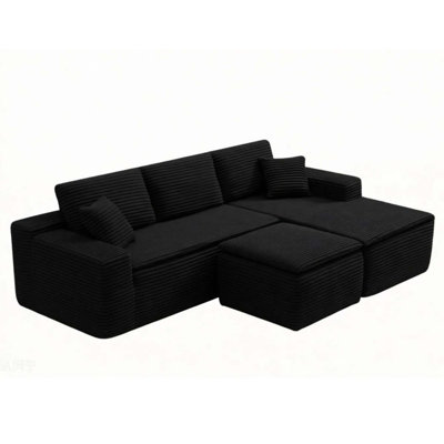 L-Shaped Corduroy Lounge Sofa with Multi-Layer Spring System & Breathable Design