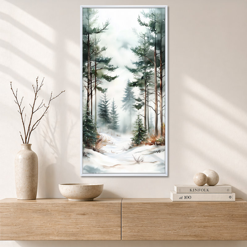 «White Green Adah III - White Landscape», reproduction d'art sur toile, H 40 po x l 20 po, Cadre flottant blanc