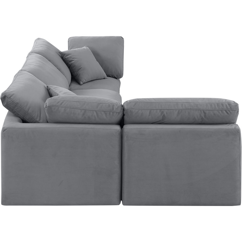 Itala Velvet L-Shaped Sectional Reversible, Grey Velvet