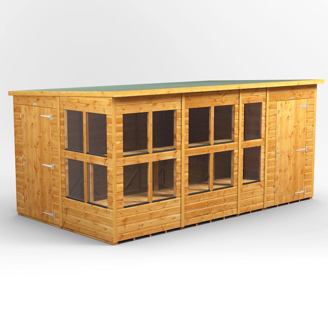 Power 14x8 Pent Potting Shed Combi with 4Ft Side Store - Brown - Scandinavian Timber - Toughened Glass - Image 2