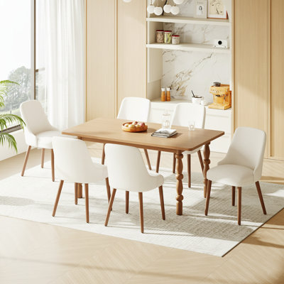 Chaise de salle à manger à haut dossier avec dossier ergonomique courbé, siège rembourré et pieds en bois massif