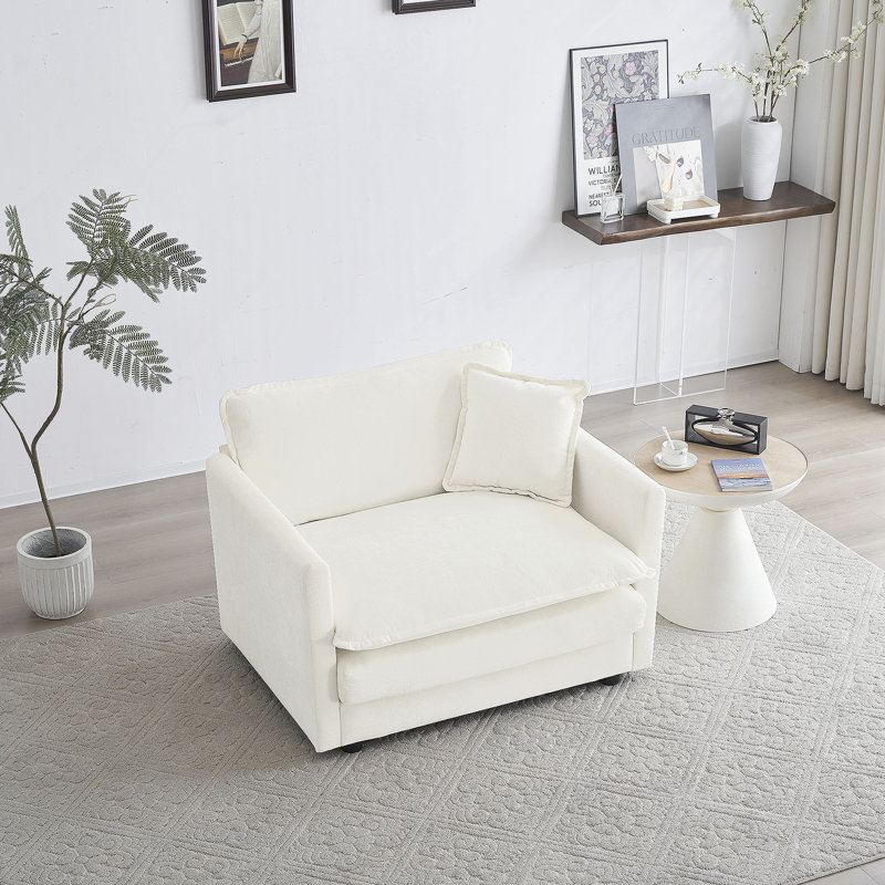 Fauteuil de lecture profond en tissu chenille, White