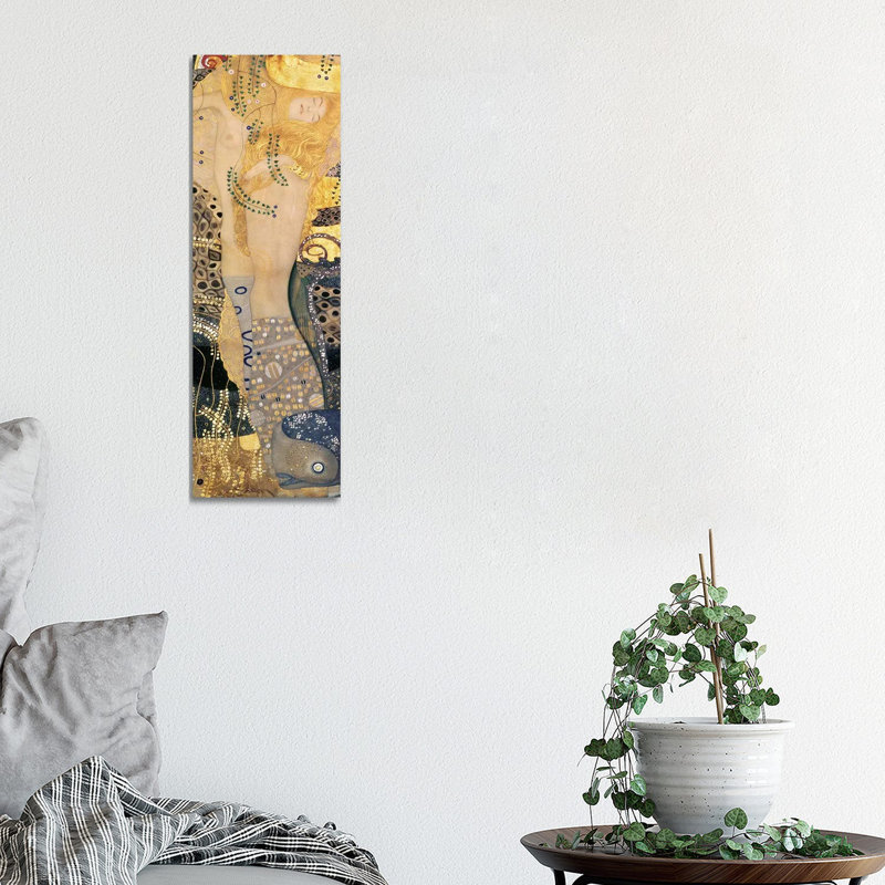 Water Serpents I, 1904-07 by Gustav Klimt - Panoramic Painting on Canvas, 30.48 cm H x 91.44 cm W, White Framed