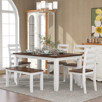 Ensemble de table de salle à manger 6 pièces avec 4 chaises ergonomiques et un banc
