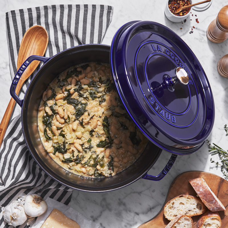 La Cocotte Cast Iron Round Cocotte, Dark Blue, 7 quarts