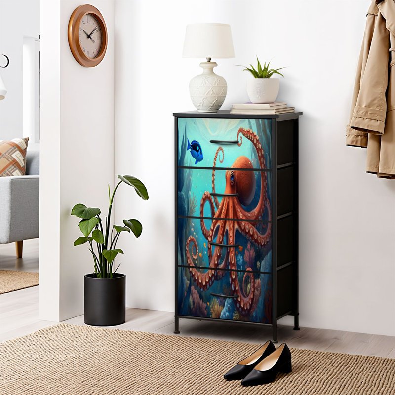 Commode pour commode de chambre à coucher pour commode abstraite avec impression de pieuvre, impression de scène sous-marine et commodes en tissu