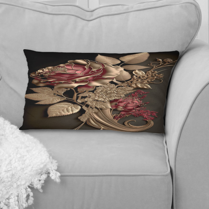 Gilded Rose Vintage Glam I - coussin à imprimé floral, H 12 po x l 20 po