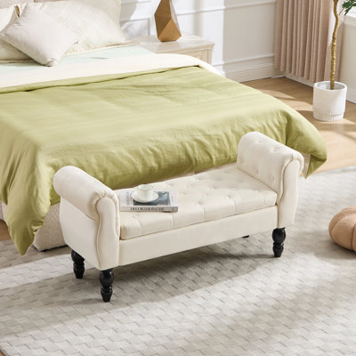 48'' W Upholstered Flip Top Tufted Storage Bench With Rolled Arm And Solid Wood Legs