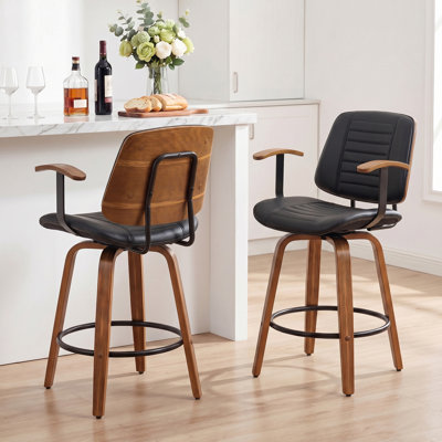 Toriano Modern Faux Leather Swivel Counter Stools With Arms
