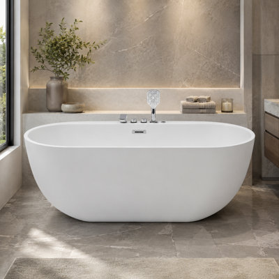 Baignoire tourbillon en acrylique 67 po avec 6 jets de massage, 8 jets de bulles d'air, baignoire de trempage avec appui-tête, blanc