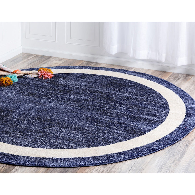 Tapis décoratif géométrique bleu dédemona, Rond 8 pi