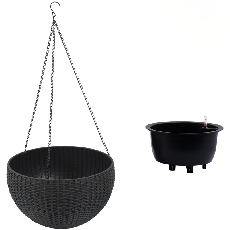 13.4 Inch Self-watering Hanging Rattan-inspired Planter Large Capacity, Root-rot Resistant Water Storage With Water Level Indicator, Dual-use For Indoor & Balcony Decoration Pack Of 2