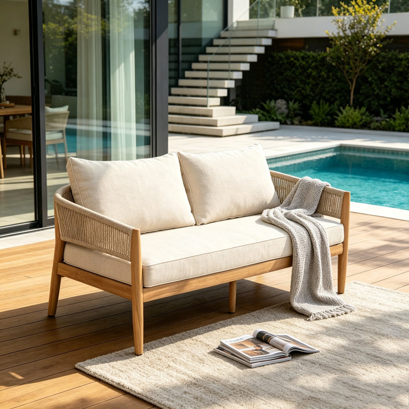 Causeuse d'extérieur en bois d'acacia de patio, Natural