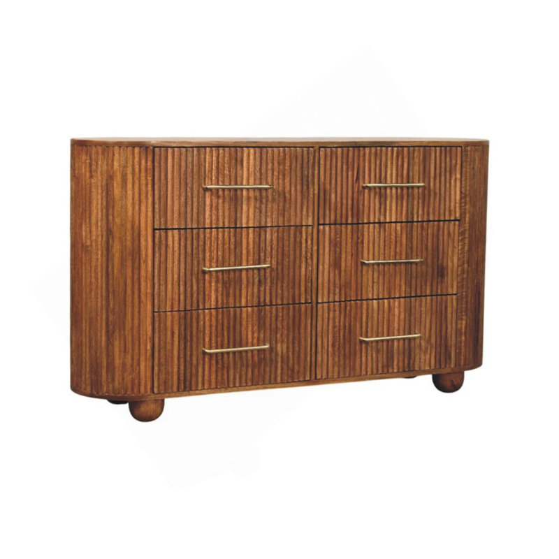 Commode Ridgewood en bois massif - chêne ambré, 6 tiroirs