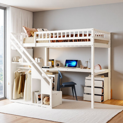 Loft Bed With Built-In Desk And Storage Staircase by Harriet Bee