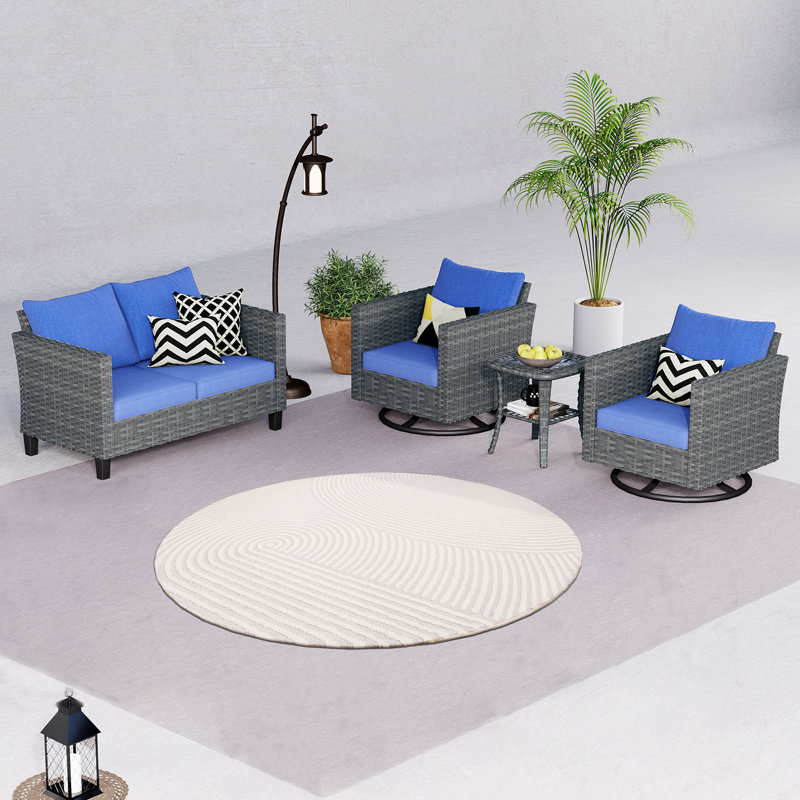 Ensemble de mobilier d'extérieur 7 pièces, Bleu